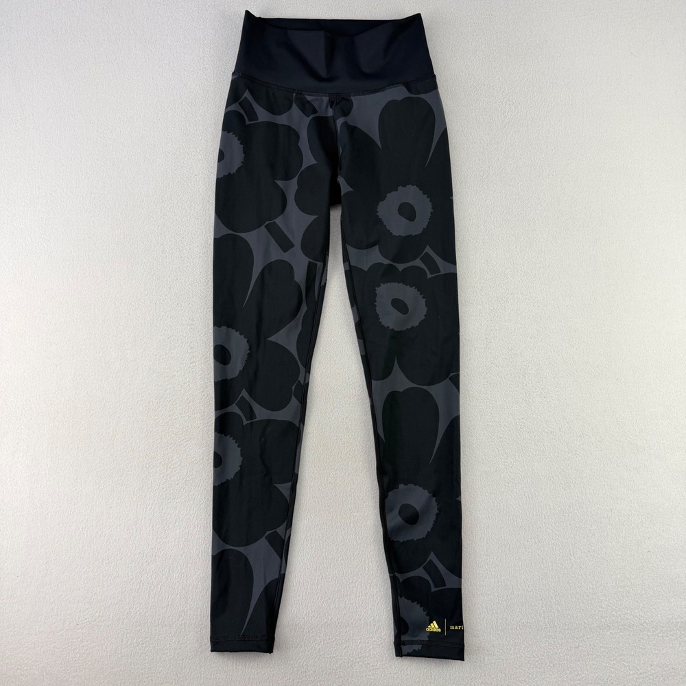 Adidas x Marimekko Unikko Tights Women M Black Grey Floral Athletic Leggings